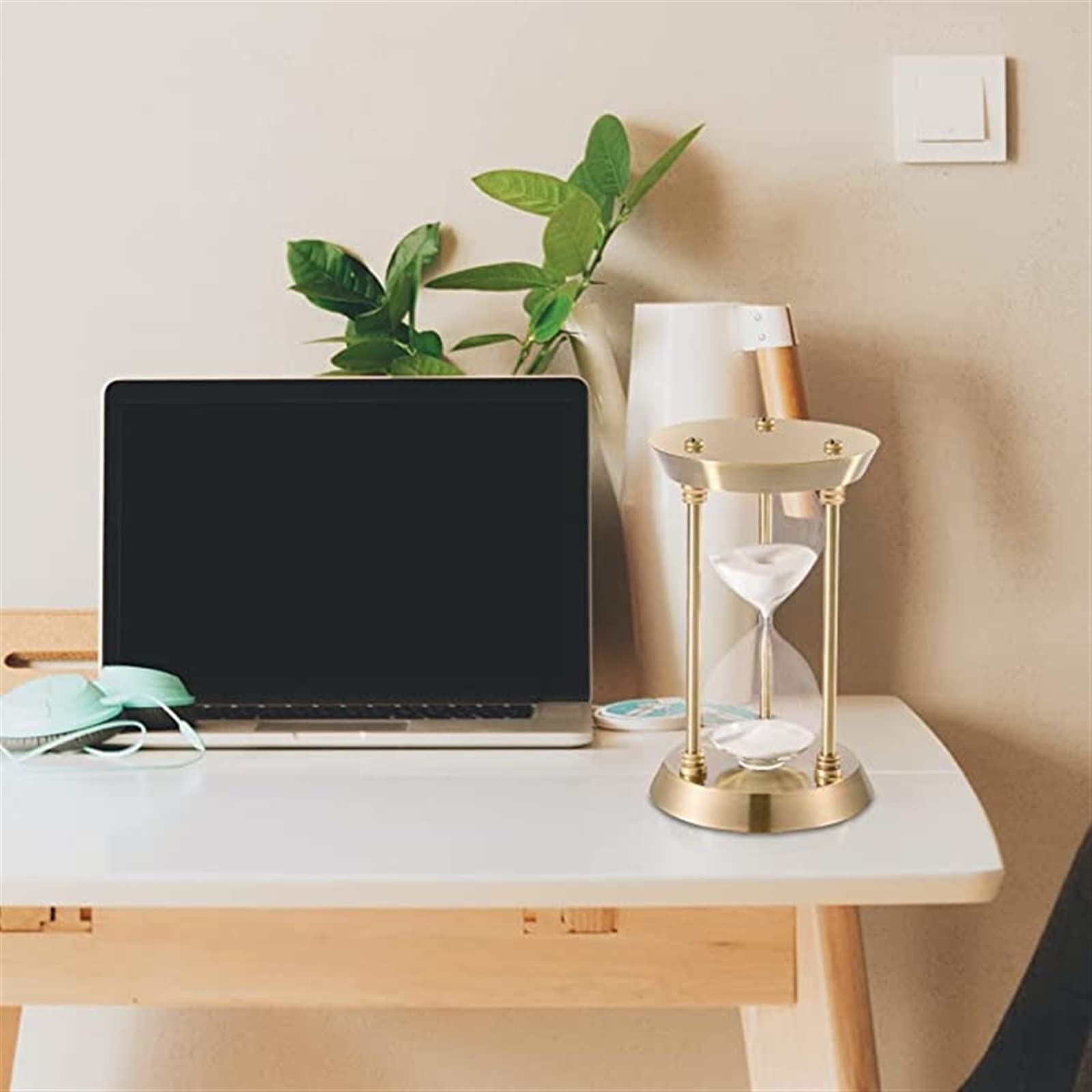Reloj de arena Reloj de arena de 15 minutos, reloj de arena pequeño de 5,1 pulgadas, reloj de arena de latón antiguo, reloj de arena de cristal de hora único de metal de 5 minutos for cocina, hogar, o