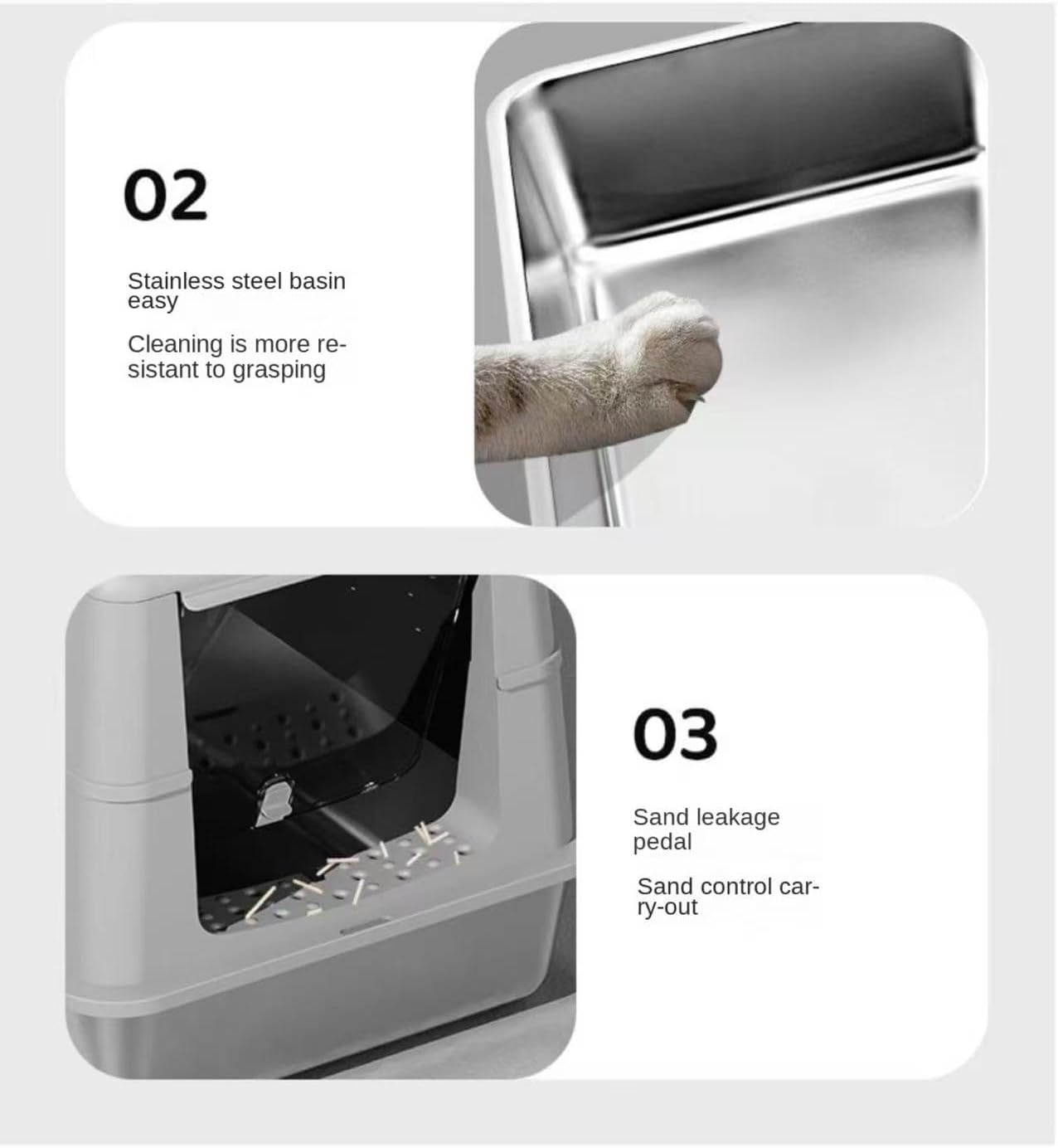 Extra-Large XXL Enclosed Cat Litter Box for Cats, Stainless Steel, with Lid and Scoop, Non-Stick, Leak-Proof, Odorless, Easy to Clean