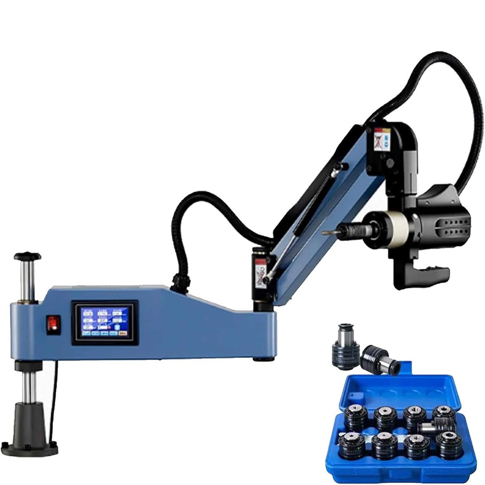 BOOZXCV Electric Tapping Machine Tapper Tapping Arm Universal Tapping Arm with Smart Touch Panel, 8PCS Collets Included, for Steel Aluminum Stainless Steel