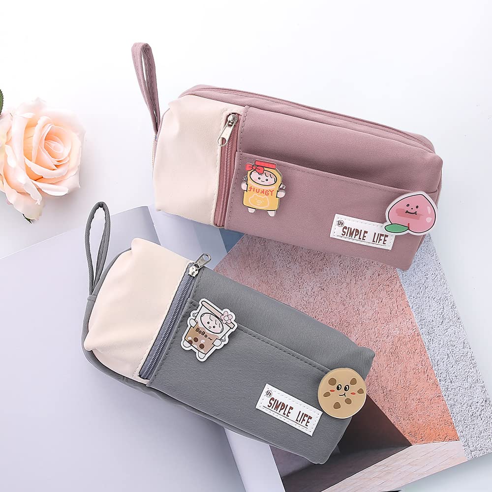 X Sellected High Capacity Pencil Pen Case Large Storage Bag Pouch Box Organizer With Handle and Pinned Badge For Office College School For Kids, Boys, Girls, Adults