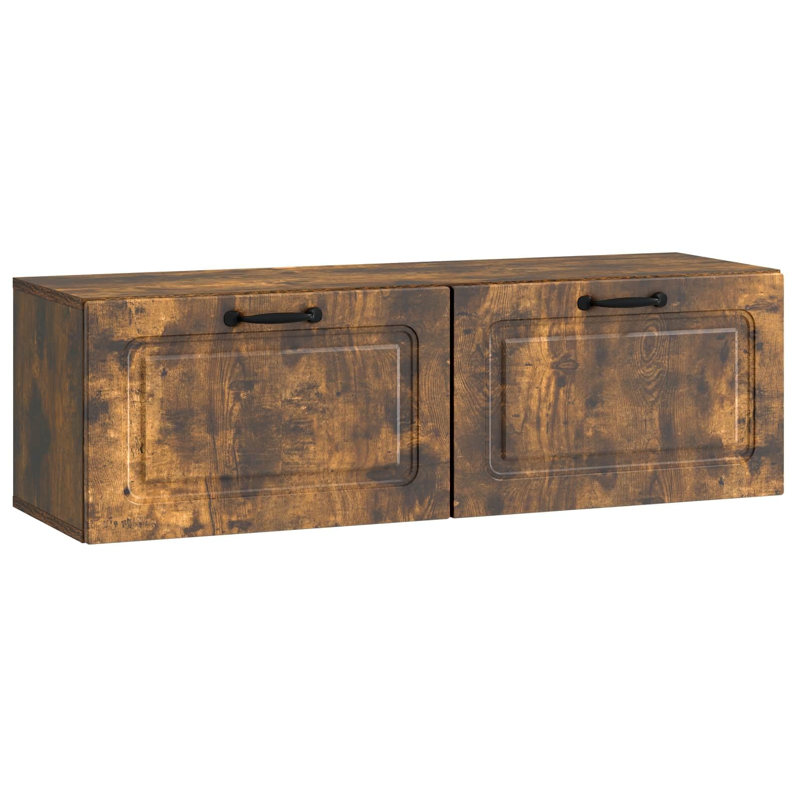Mobile TV da parete in legno di rovere affumicato, 98 x 31 x 30 cm, con molto spazio, ante girevoli, salvaspazio, per soggiorno, home theater, gaming e HiFi
