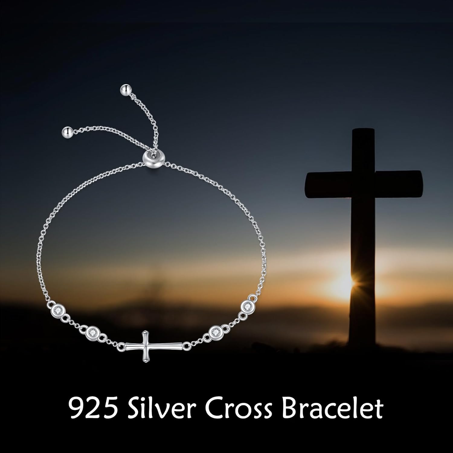 LUHE Cross Bracelet for Women Girls Sterling Silver Christian Sideways Cross Bracelets Danity Religious Link Chain Jewelry Gifts