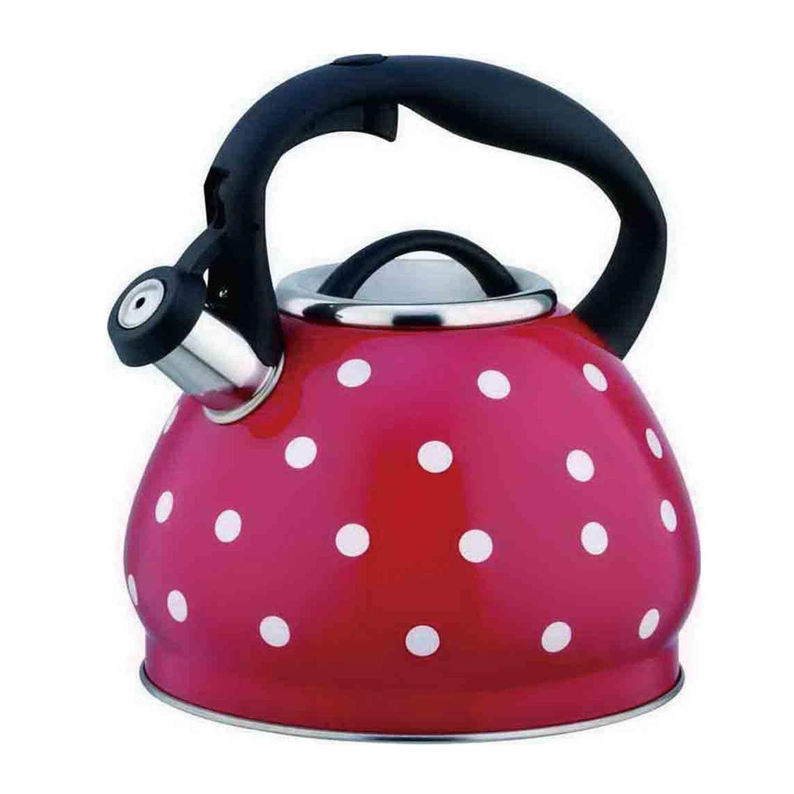 Amazon.com: Cafetera para camping, 3 cuartos de galón de acero inoxidable  grande con silbato de tetera de lunares, diseño de apertura y cierre con un  botón adecuado para el hogar y al