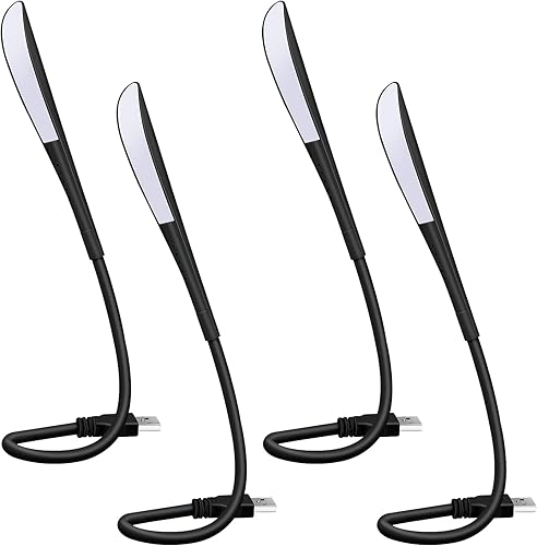 4 piezas USB lámpara de lectura con 14 LED cuentas y cuello de cisne flexible y interruptor táctil para ordenador portátil, escritorio, PC y teclado