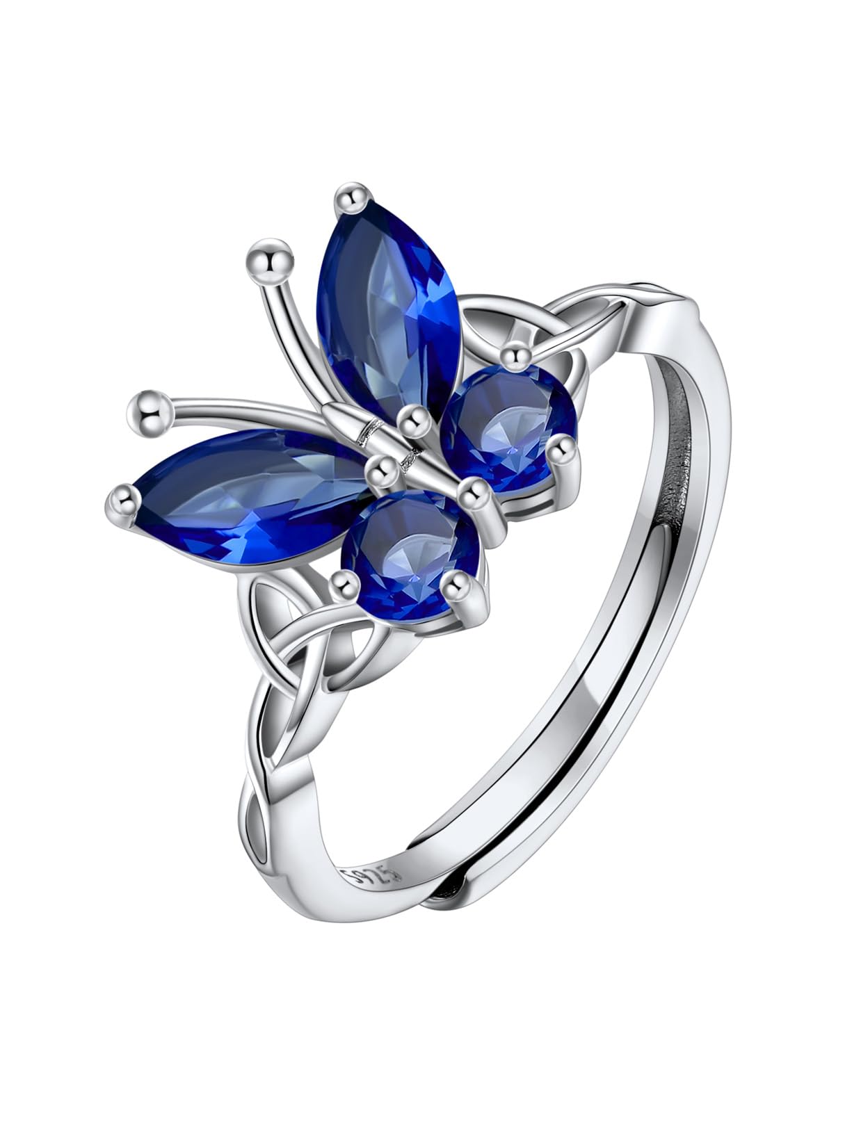 925 Sterling Silver Butterfly Ring,Adjustable Silver Birthstone Rings for Women,Dainty Butterfly Stackable Rings Gifts for Her