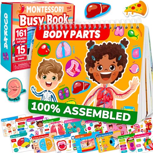 Image of QUOKKA Human Body Busy Books for Kids Ages 4-8 - Fun Human Anatomy Activities for Kids Learning at Home or Classrooms - My Preschool Montessory Busy Book for Toddlers 3-5 I Comes Fully Assembled