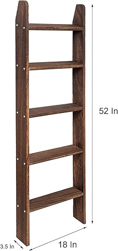 Miniatura 2 de Toalleros de madera rústica de 5 niveles para baño, sala de estar, cocina, oficina, Woden, granja, estilo escalera, organizador multiusos para el