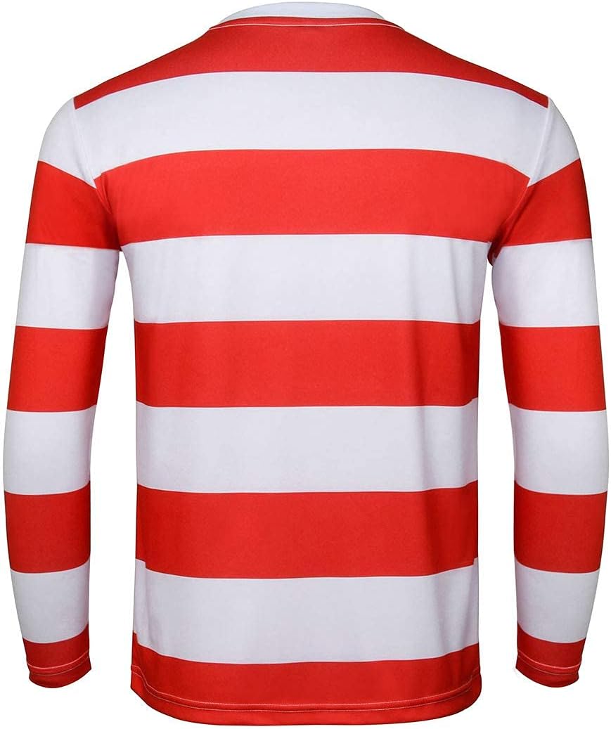 Red and White Striped Shirt Costume for Men Adult Cosplay Hat Glasses Bag Outfits Halloween Suits - Image 4