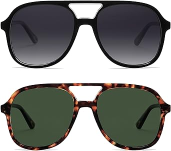 Retro Polarized Aviator Sunglasses Womens Men Vintage Double Bridge Square Sun Glasses AP3606