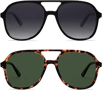Retro Polarized Aviator Sunglasses Womens Men Vintage Double Bridge Square Sun Glasses AP3606