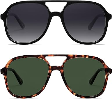 Retro Polarized Aviator Sunglasses Womens Men Vintage Double Bridge Square Sun Glasses AP3606