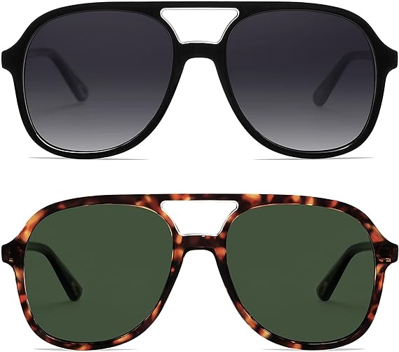 Retro Polarized Aviator Sunglasses Womens Men Vintage Double Bridge Square Sun Glasses AP3606