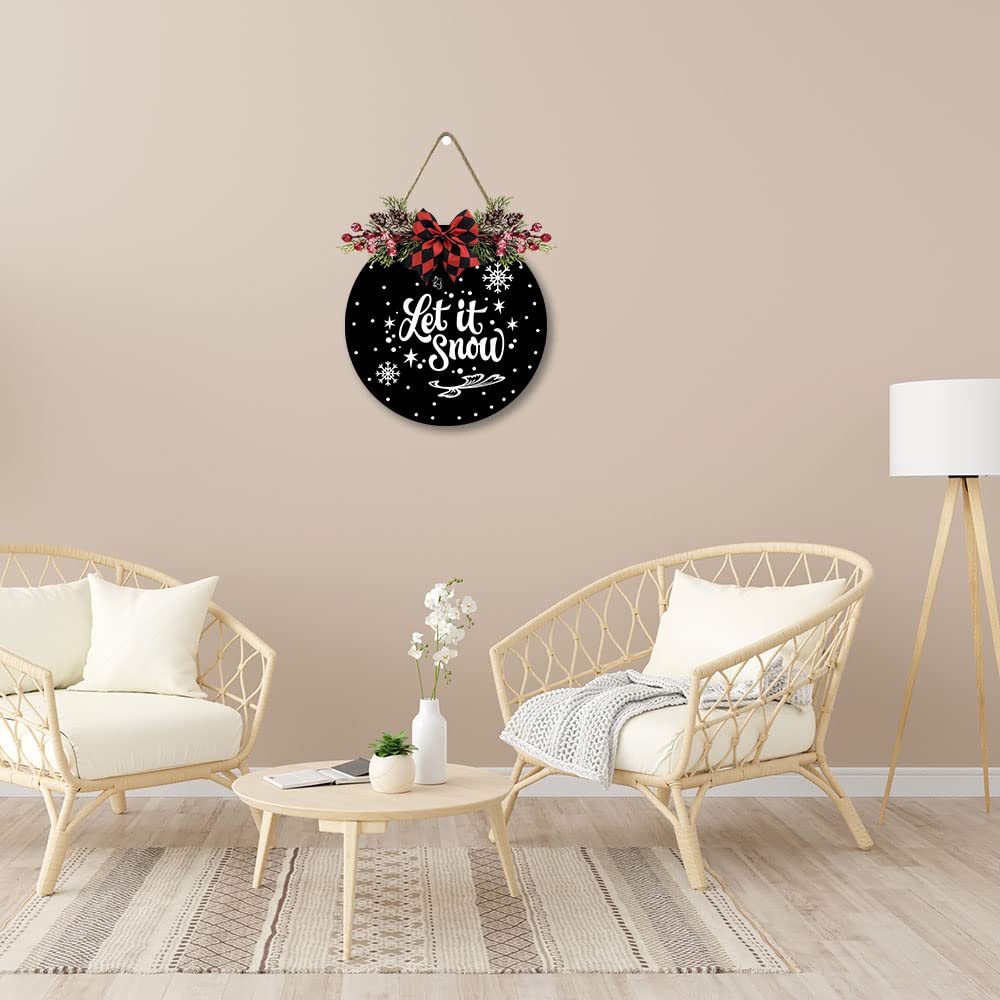 Lefangovs Let It Snow Wood Wreath Hangers for Front Door,Black Wreaths for Front Door
