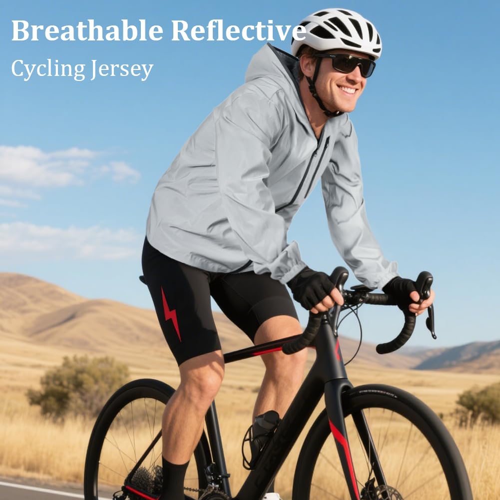 Chaqueta Reflectante Gris con Capucha Cortavientos Hombre Mujer Running
