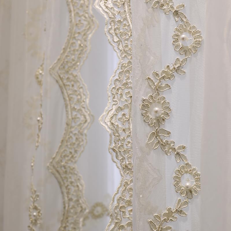 Rideaux en tulle brodés à perles latérales pour salon, fil beige de luxe, tulle transparent pour chambre à coucher, balcon, fil de perles, 1 pièce de tulle de perles, 1 pièce de largeur 250 x hauteur