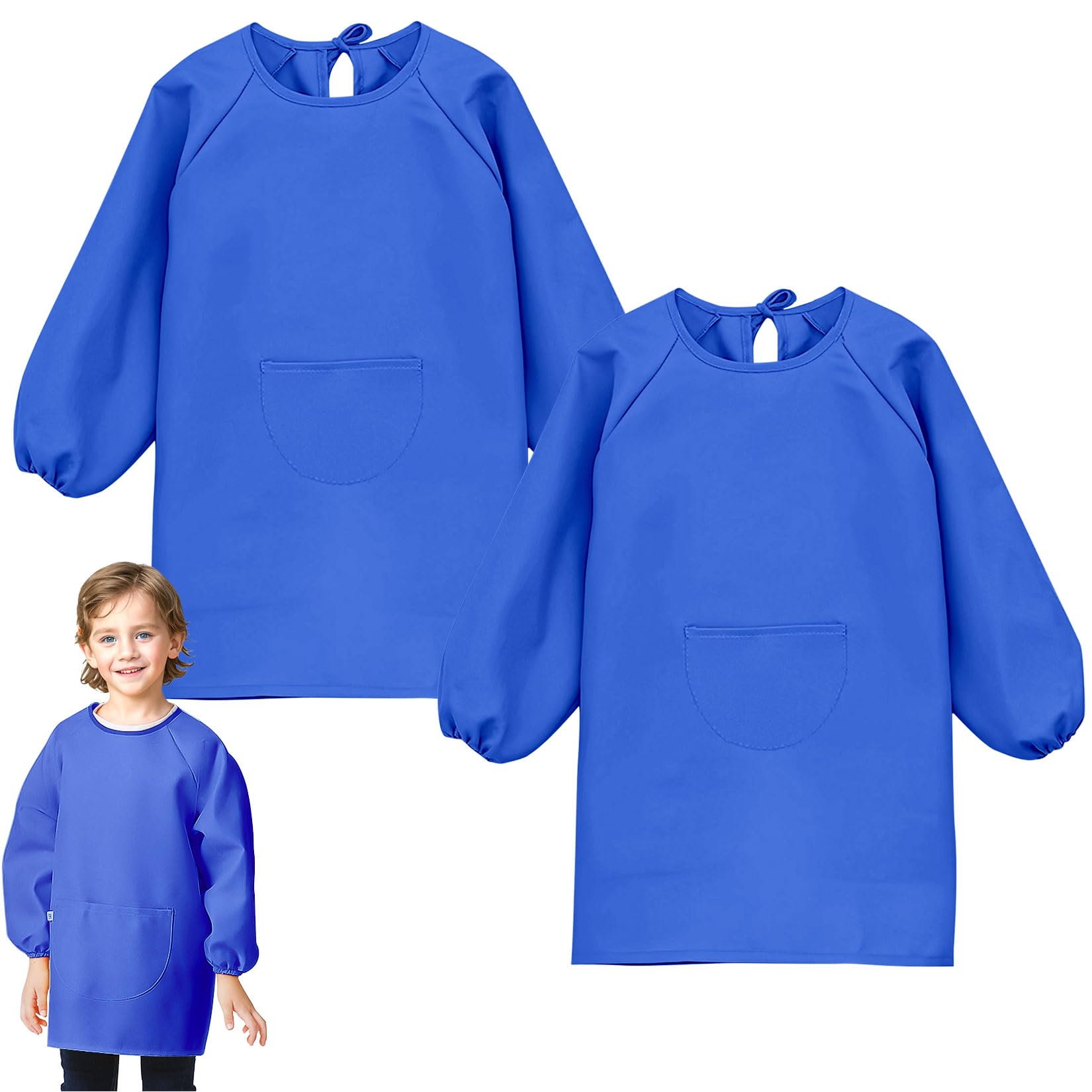 Spetsbst 2 x Painting Smocks for Children 8-10 Years, Painting Apron for Children, Girls, Boys, Painting Coat with Long Sleeves and Pockets, Painting Apron for Crafts, Painting, Baking, Cooking