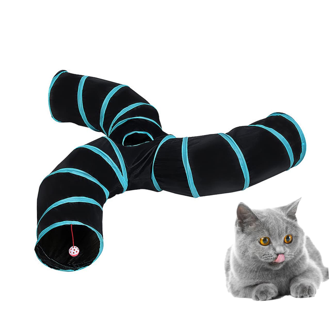 Tunnel pour Chat en Polyester, 3 Voies en S, Pliable et Portable, Jouet Interactif pour Chat, Jeu la Maison