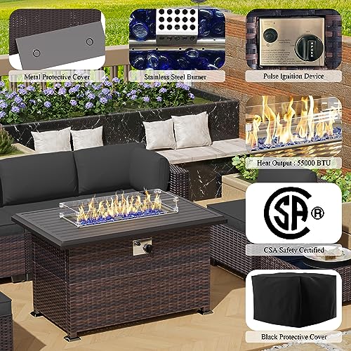 Image of 13 Pieces Outdoor Patio Furniture Set,Outdoor Sectional Furniture with 43 inch 55000 BTU Gas Propane Fire Pit Table,PE Rattan Wicker Patio Conversation Set with 10 Thickened Cushions,Grey