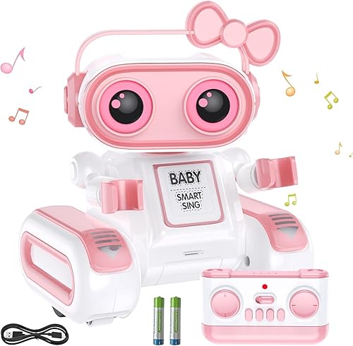 Juguete robot, robot de juguete para niños, robot de control remoto con ojos LED coloridos y música, robots RC recargables para niños, juguete