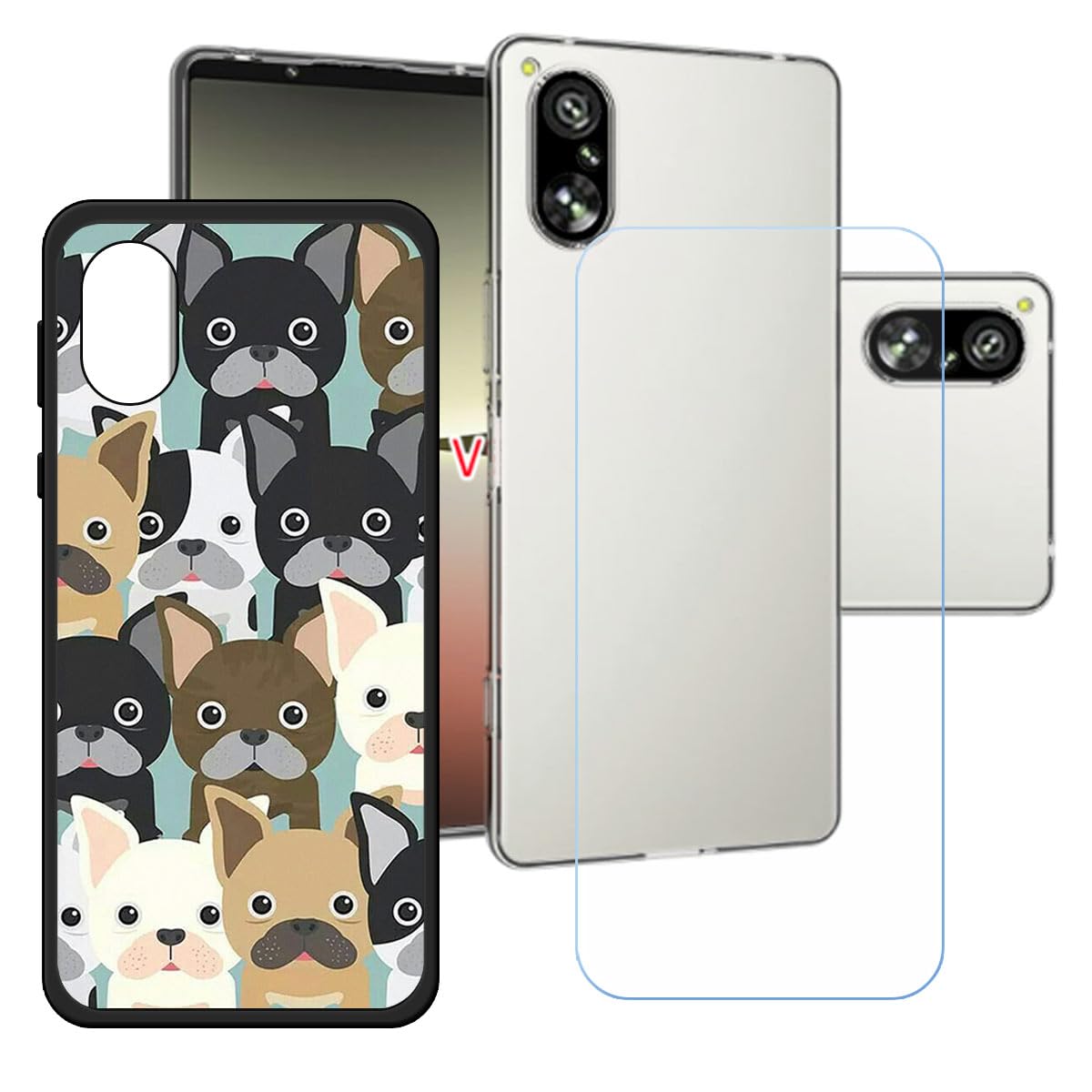 Cover Per Sony Xperia 5 V Con 3 Pellicole In Vetro Temperato - Custodia Sottile In TPU Antiurto, Nera, Con Bumper In Silicone E Retro Chiaro