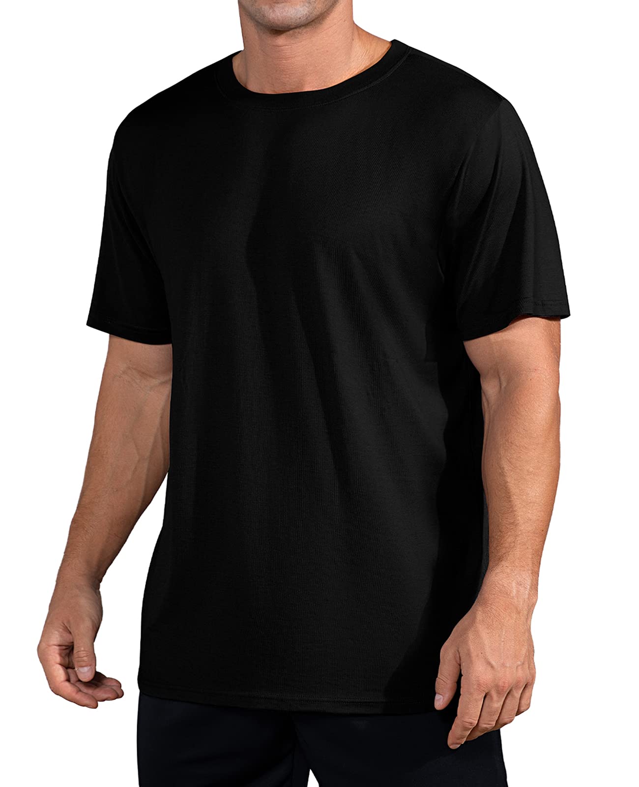QUALFORT Mens Black Bamboo T-Shirt Cotton Short Sleeve Crewneck Soft Undershirt L