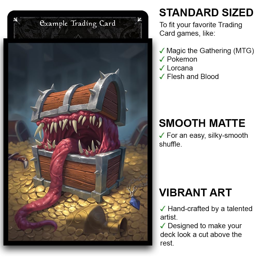 Fantasy North - Treasure Chest Mimic - 100 Smooth Matte TCG Sammelkartenhüllen - Passend für Magic MTG Commander Pokemon und andere Kartenspiele - Spielkartenhüllen
