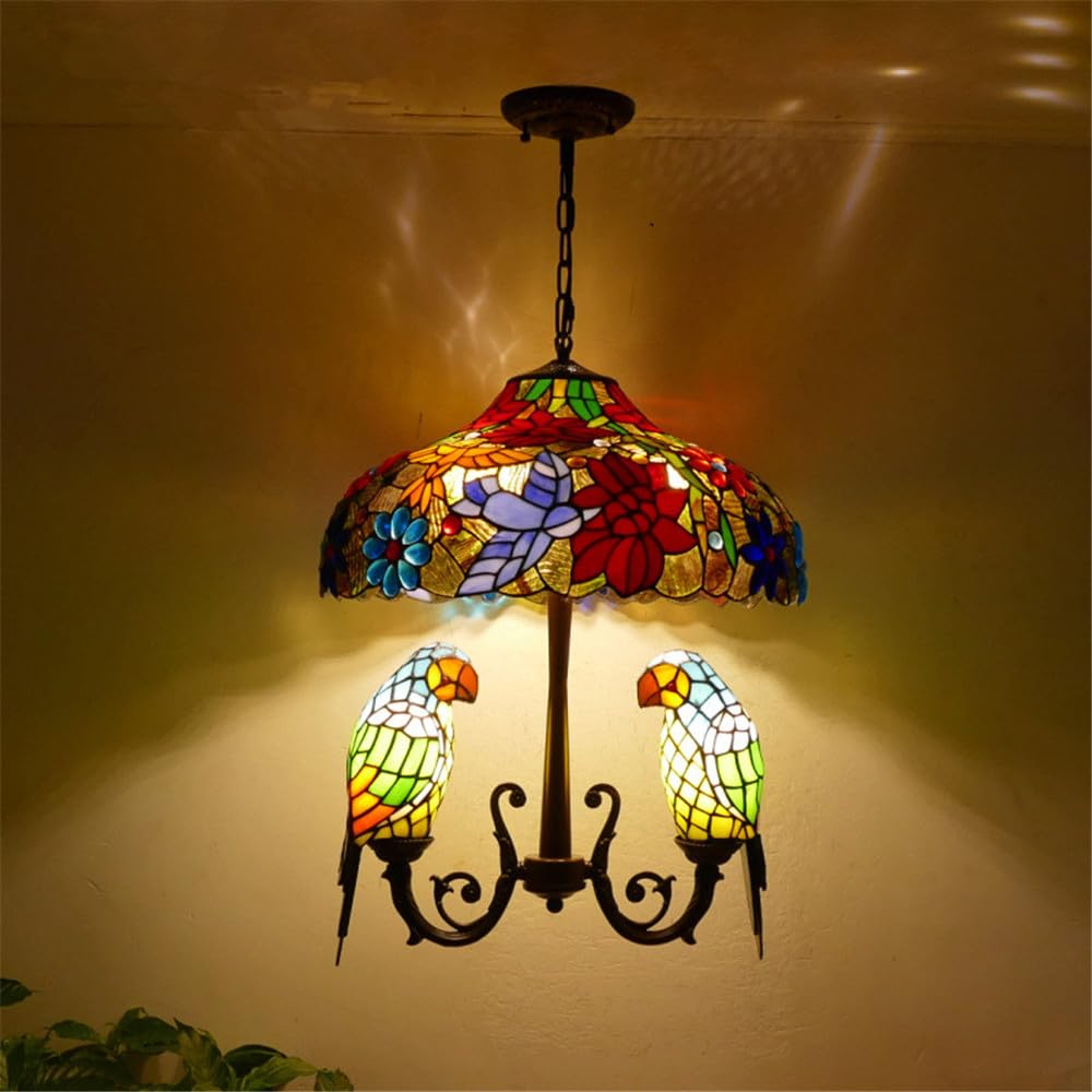 HXYSXHJUO Parrot Chandelier Vintage Creative Color Glass Living Room Restaurant Bedroom Villa Hotel Corridor Pendant Lamp (N)