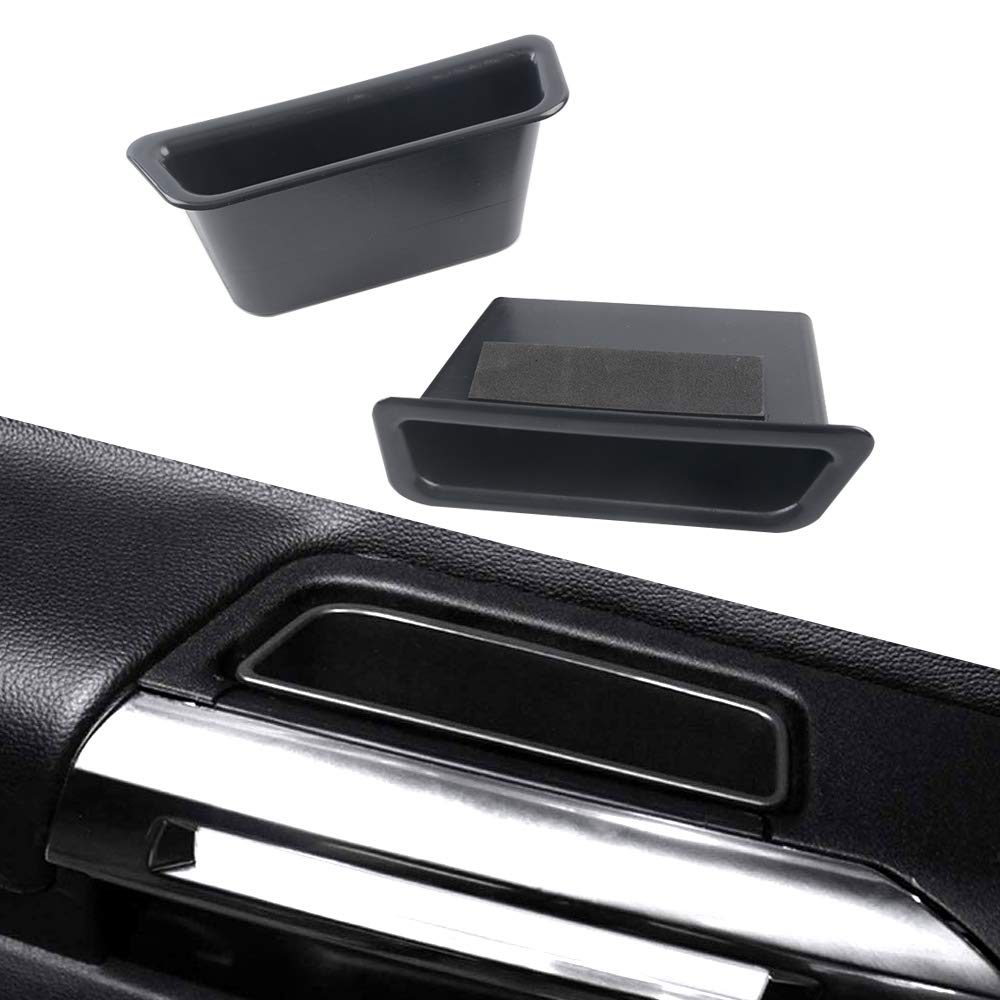2PCS Black Front Row Door Side Storage Box Handle Pocket Armrest Phone Container Tray for Ford Mustang 2015 2016 2017 2018 2019 2020