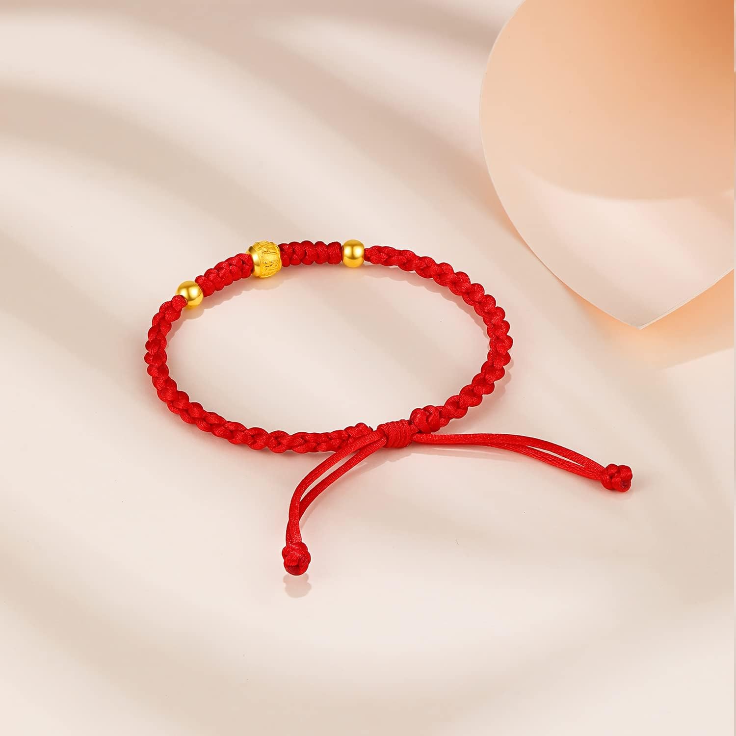 999 24K Solid Gold Bracelets for Women, Real Pure Gold Adjustable Friendship Gold Bead Bracelet Red Braided Bracelet for Women Men Mom Girlfriend - Image 4