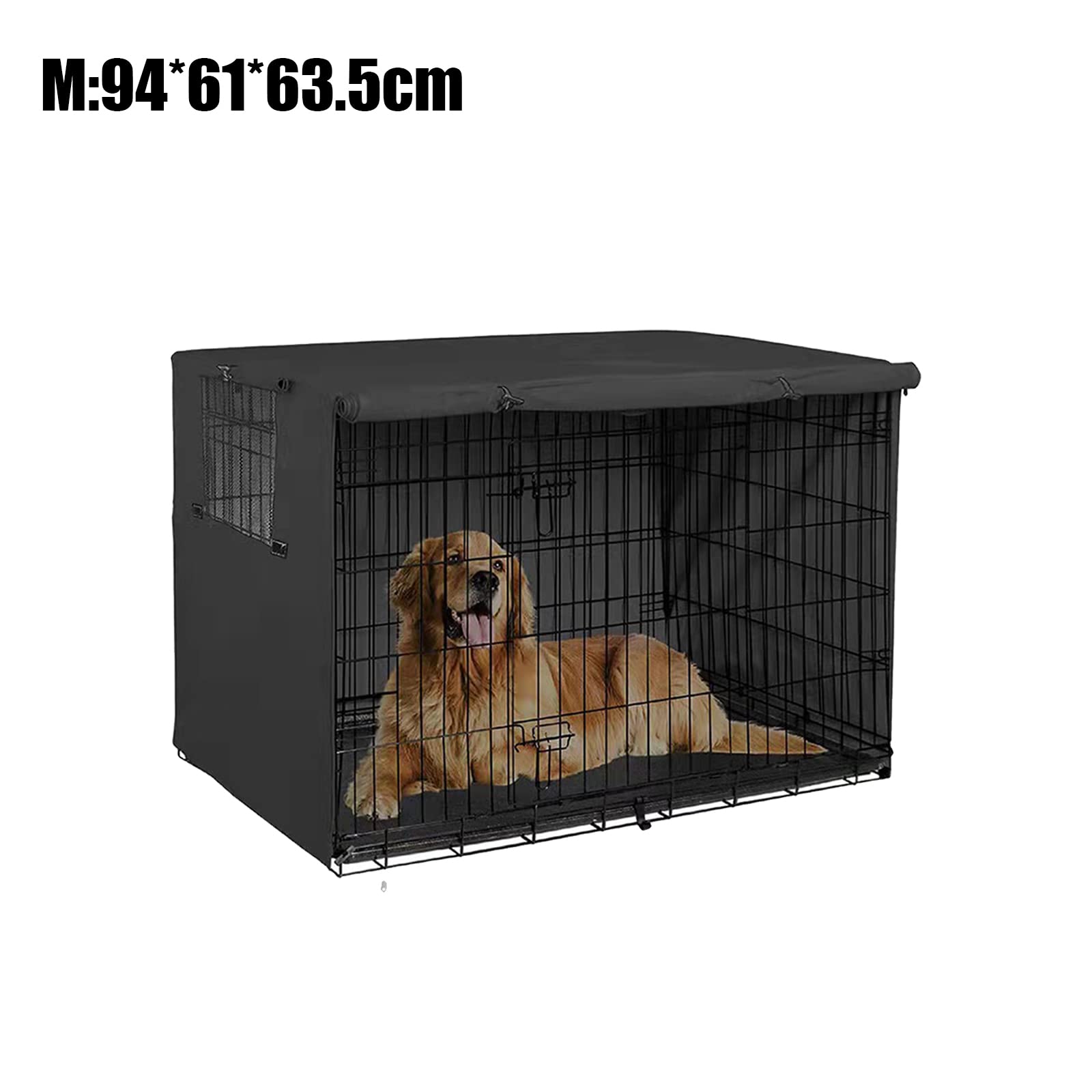 Copertura per gabbia per cani, copertura per gabbie per cani, resistente all'acqua, antivento, con doppia porta, per interni ed esterni (nero M)