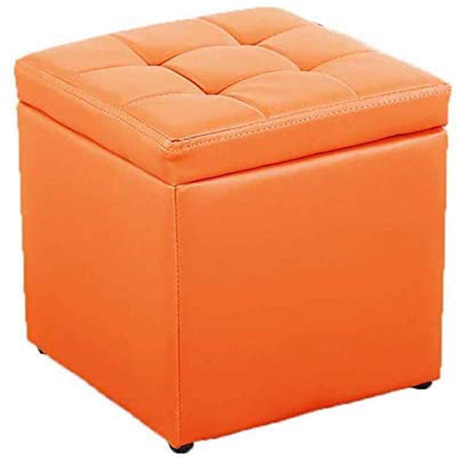 Pouf repose-pieds en cuir orange pour soulager les jambes et ranger