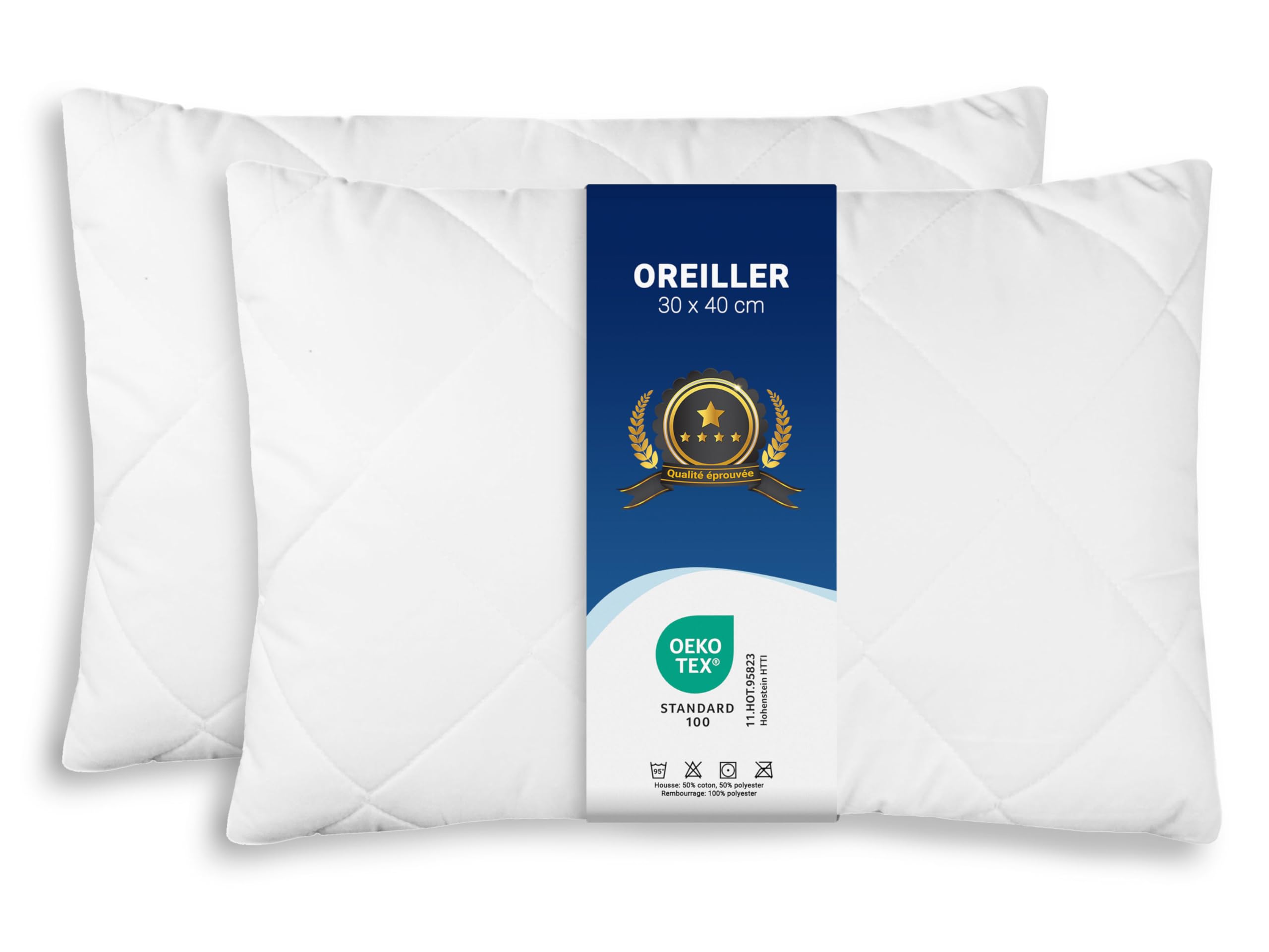 Lot de 2 coussins anti-acariens lavables à 95°C pour éliminer les allergies nocturnes