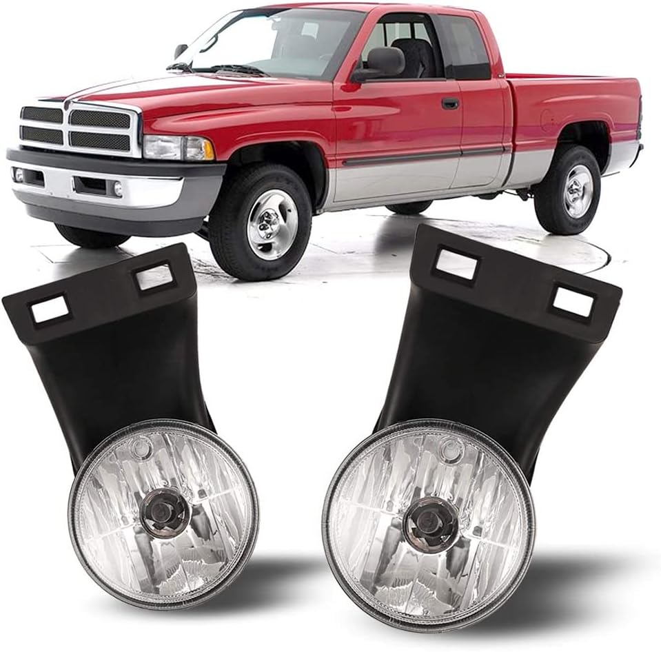 CPW Fog Lights Assembly Compatible with [1999-2001 Dodge Ram 1500] [1999-2002 Dodge Ram 2500 3500] Driving Fog Lights Replacement Fog Lamp - Clear Lens