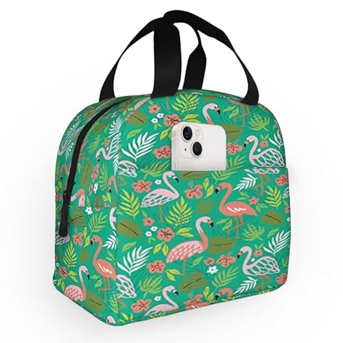 Fubido Animal Print, Insulated Lunch Box Tote Bag For Women Adult Men,Tropical Flamingos,Reusable Leakproof Cooler Cute Lunch Box Bags For Work Office Picnic Or Travel,Green #TOP15