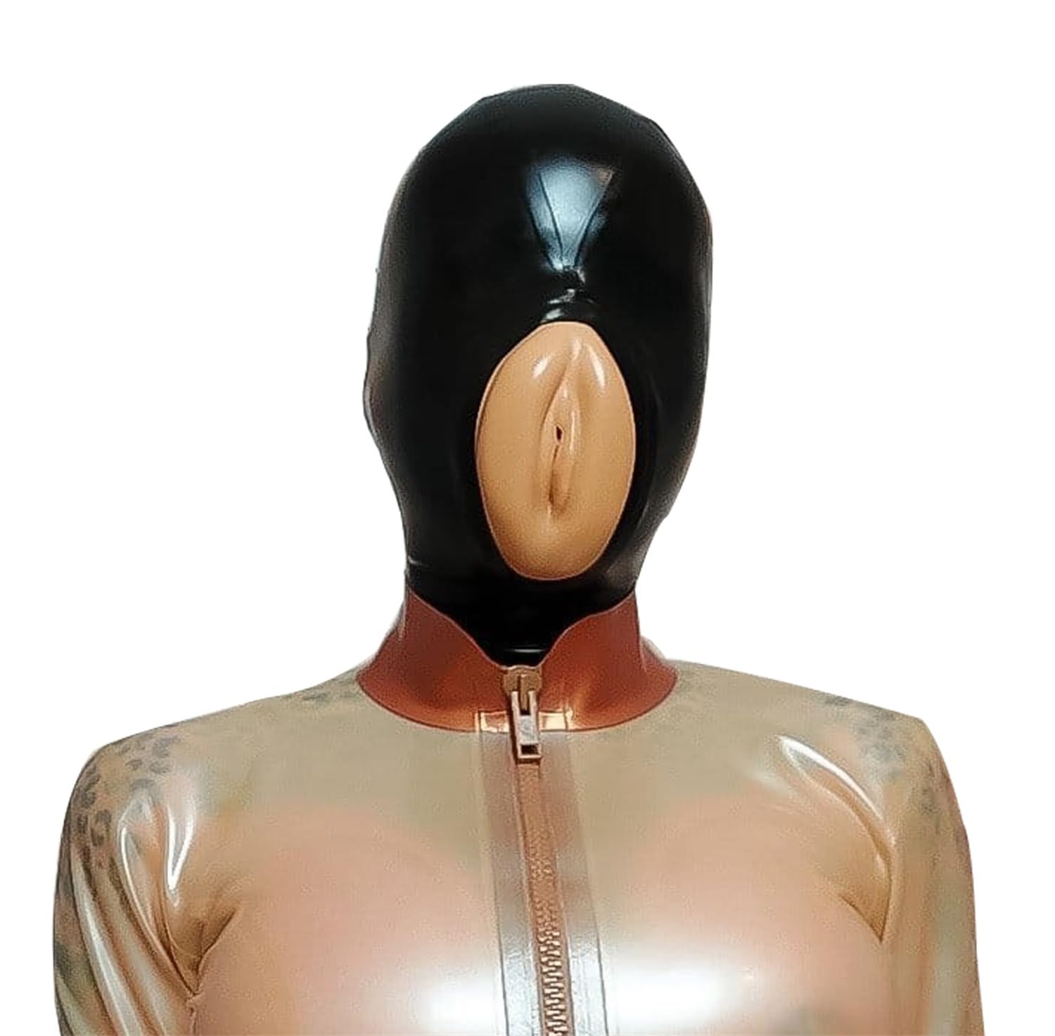 MFMYEE Masque en latex bondage, coiffe avec bâillon en silicone, costume BDSM en latex, accessoire sexuel pour jeux de rôle d'Halloween，noir：S