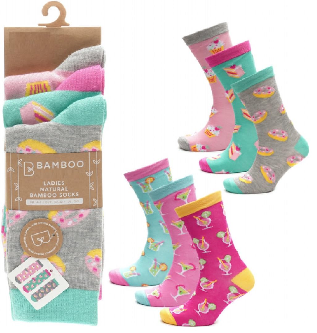 Onlybee Women's Novelty Deisgns 6 Pairs Of Bamboo Healthy Soft Socks Novelty Funkie Bright