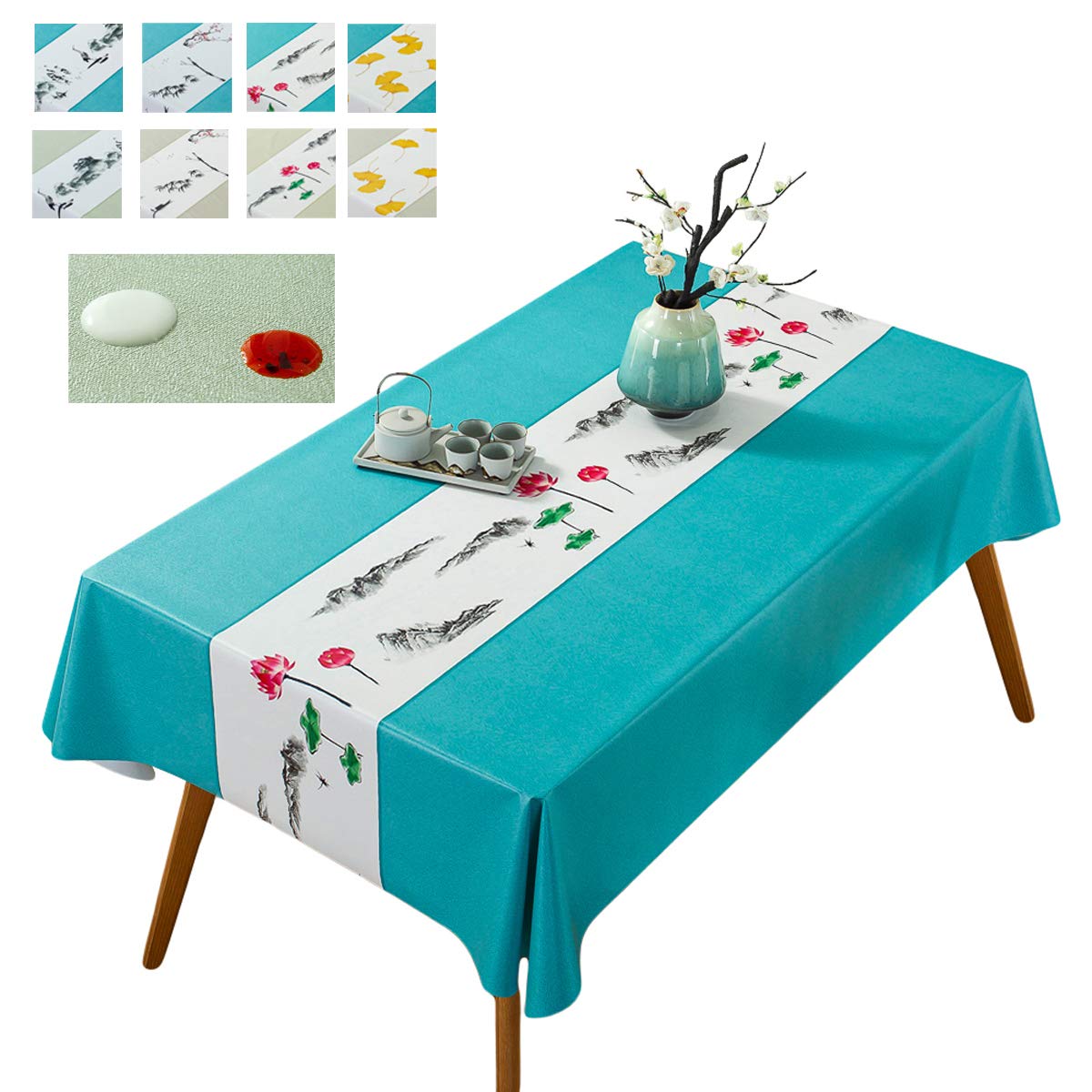 Napperon en PVC anti-tache et imperméable lotus bleu pour protéger la table des enfants