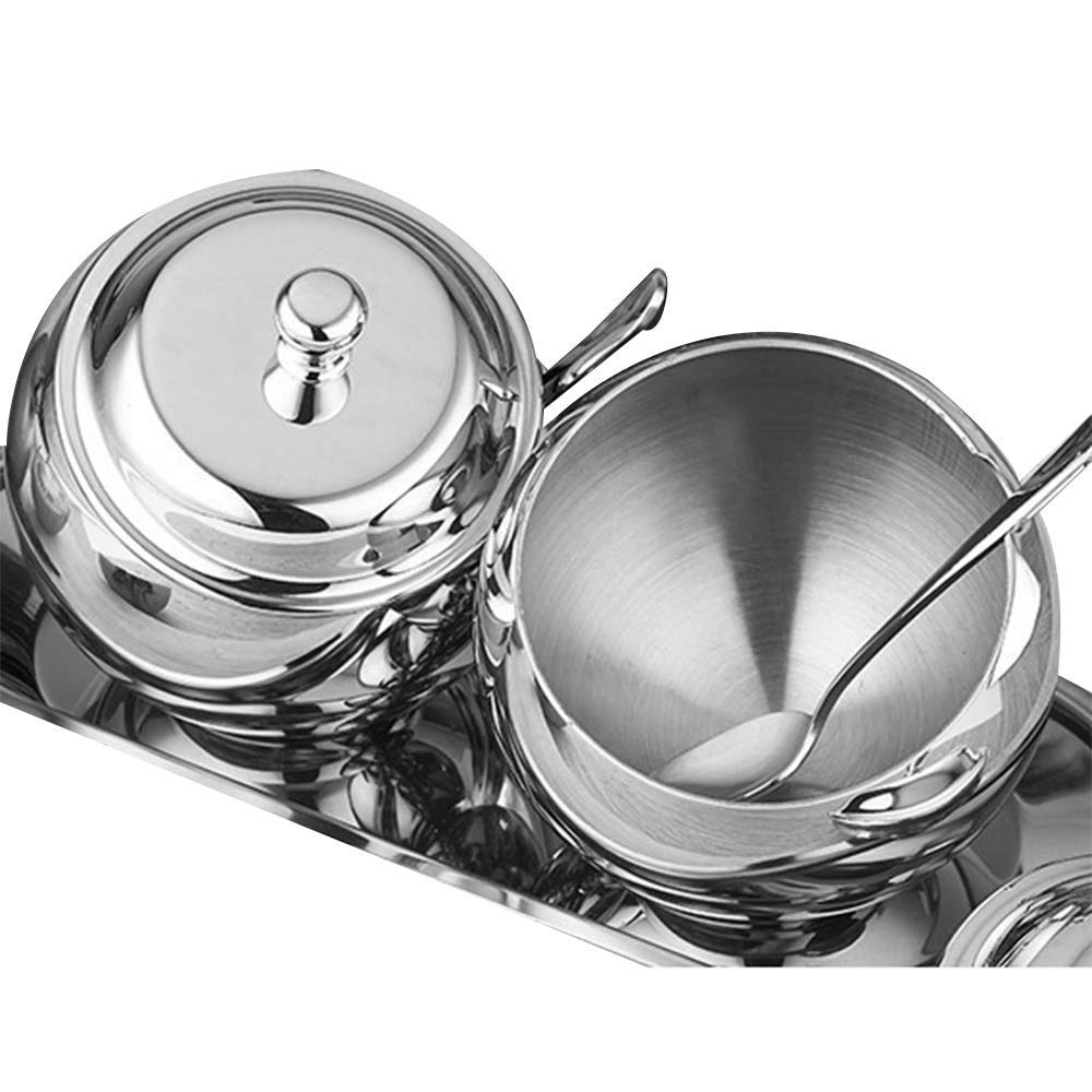 XINGYU Ensemble de sucrier de Cuisine avec Couvercle cuillère et Plateau pour thé et café Récipient de Stockage en Acier Inoxydable Pot à Condiments Pot à Bonbons Vintage