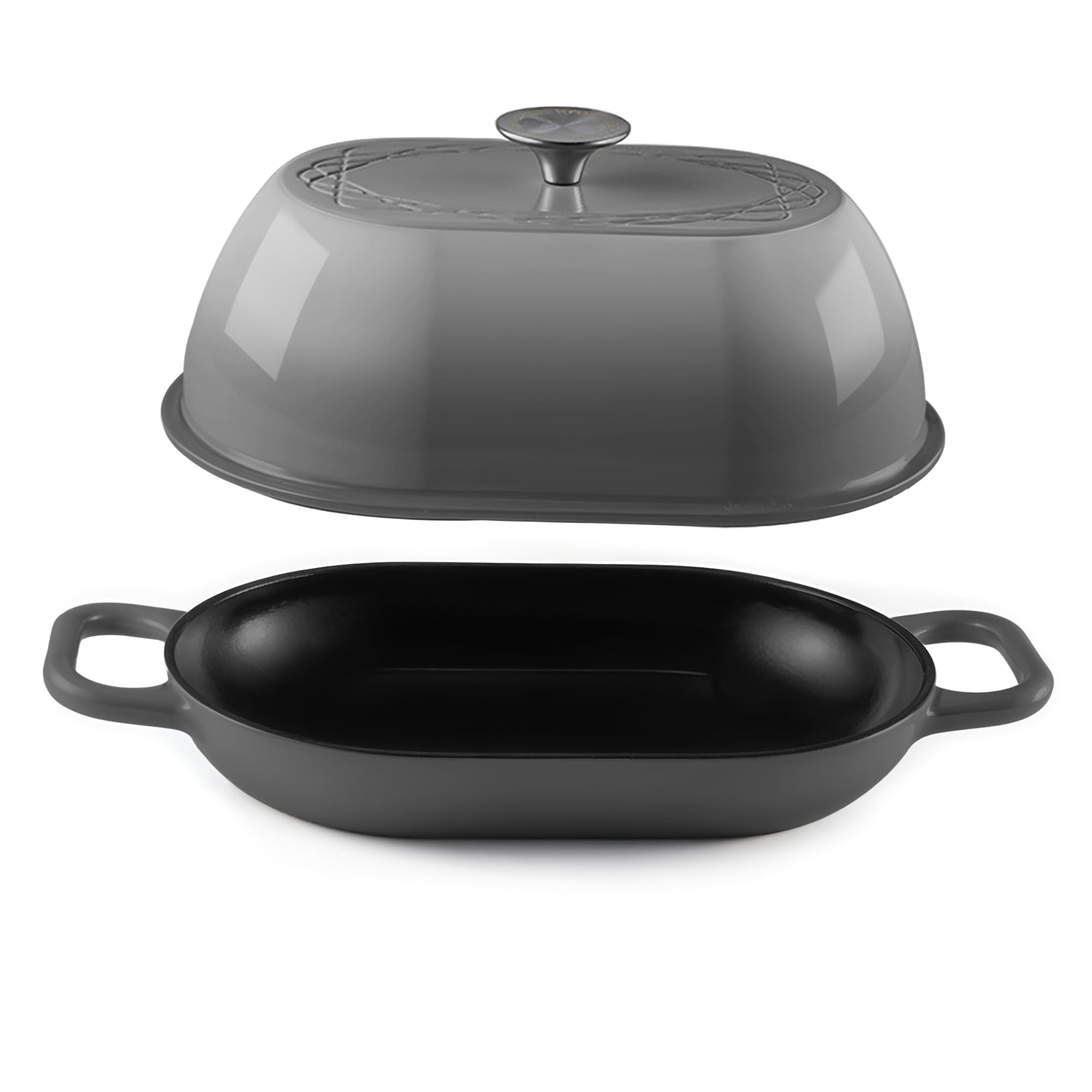 Krustic Enameled Cast Iron Dutch Oven for Professional Sourdough Bread Baking | 5.5 Quart Loaf Size Oval Cookware Pot with Lid | Triple-Layer Enamel Coating Pan with Non Stick Silicone Mat | Gray