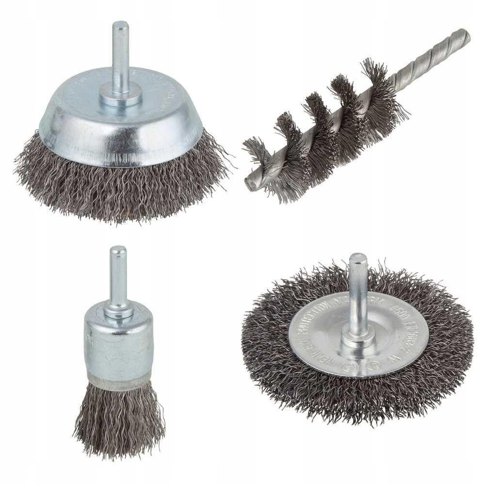wolfcraft Juego de cepillos de alambre de acero de 4 piezas I 2133000 I Para quitar óxido, eliminar pintura y limpiar