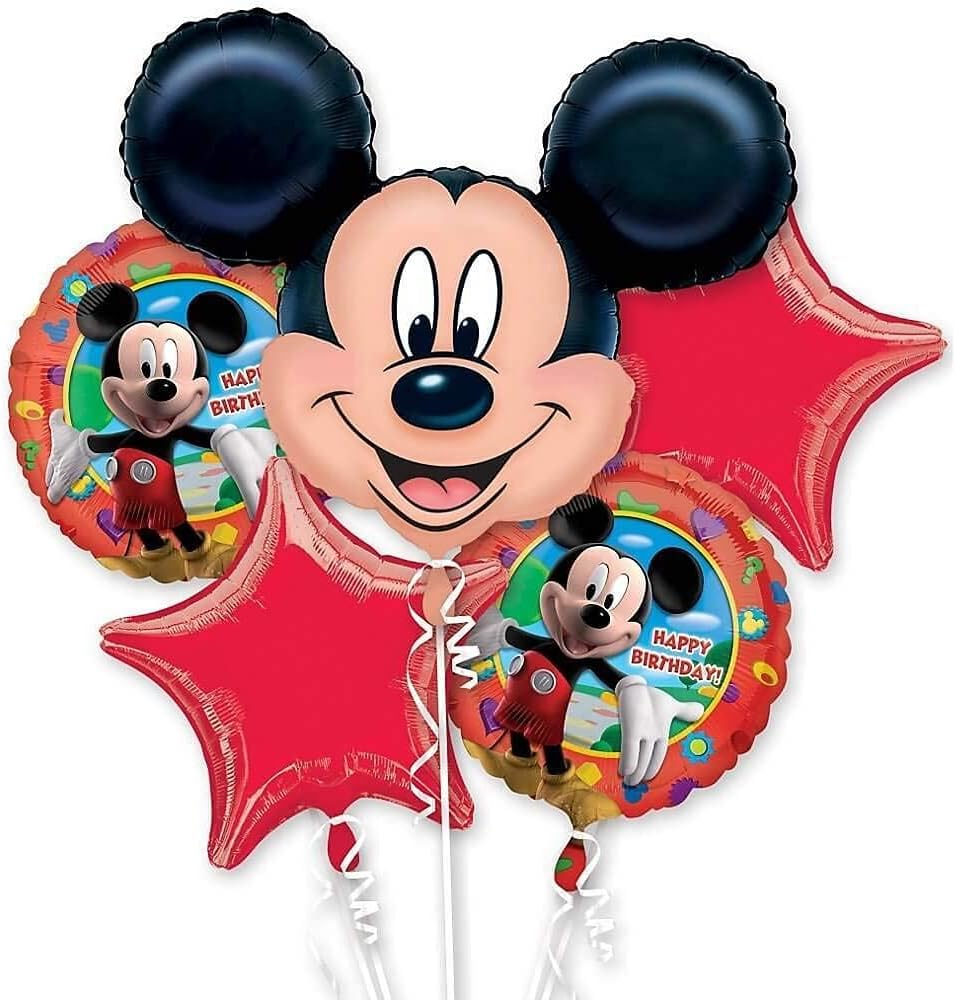 Fab Nation Mickey Mouse Cartoon Balloons for Birthday – Set of 5 Balloons in Red and Blue – Kids Party Decor