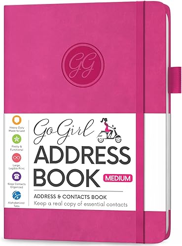 GoGirl Libreta de direcciones - Teléfono y libreta de direcciones con pestañas alfabéticas para almacenar contactos de forma segura, tapa dura de