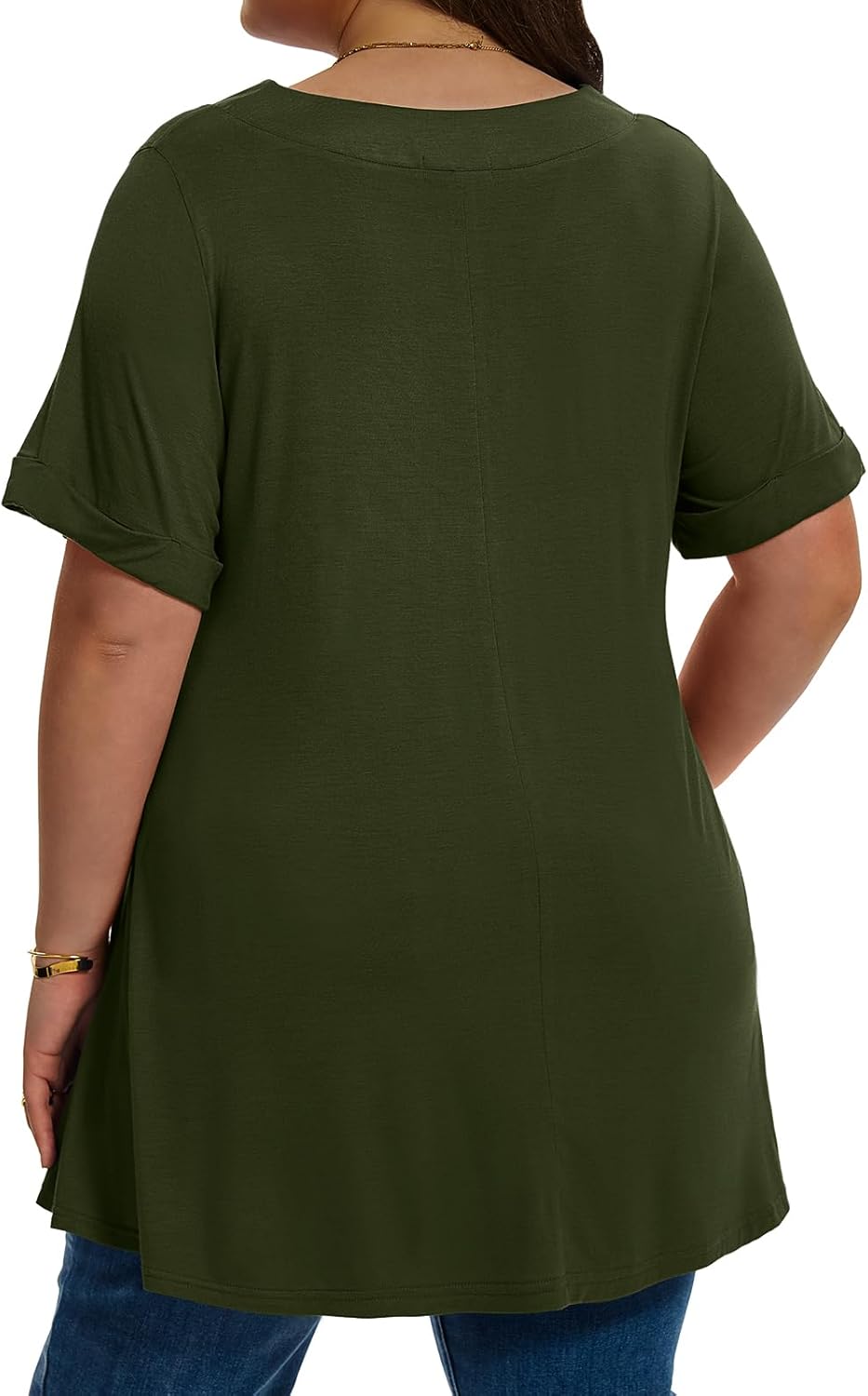 LARACE Women Plus Size Summer Tops Cuffed Short Sleeve Women's V Neck Tunics T-Shirts Blouses Clothes to Wear with Leggings - Image 4