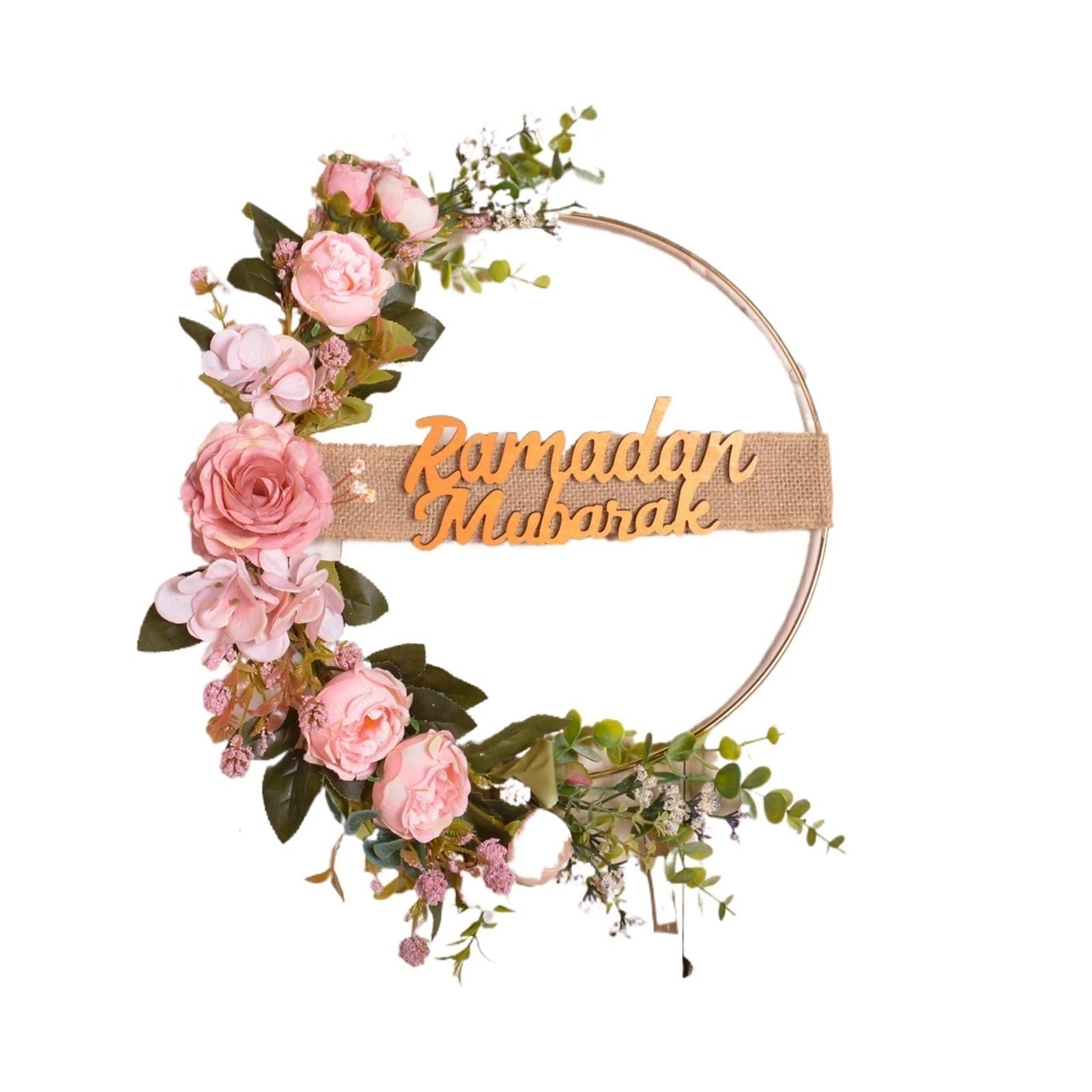 Kränze für die Haustür Ramadan Türkranz Künstliche Rosenblumen Frühlings-Hängekranz Islam Mubarak for die Haustürdekoration(Color-04)