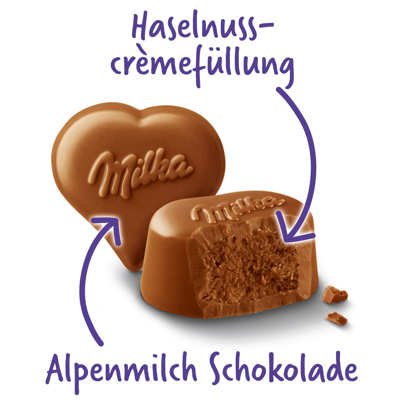 Milka I love Milka Pralinen – Herzförmige Alpenmilch-Schokolade mit feiner Haselnuss-Nougat-Crème-Füllung – 12 x 44g (Packung mit 5)
