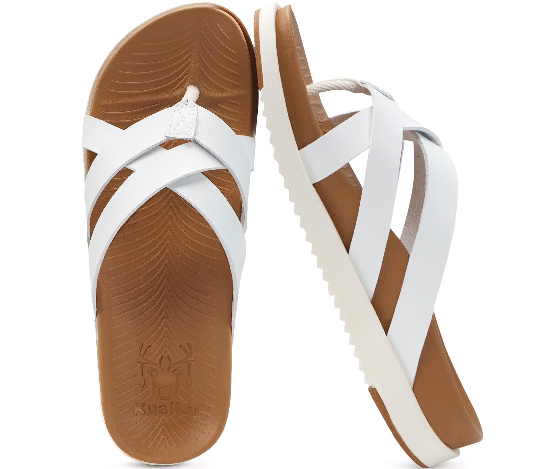 KuaiLu Womens Dressy Orthotic Flip Flops Trendy Comfortable Cushion Recovery Walking Criss Cross Thong Sandals Lightweight Yoga Foam Summer Slides