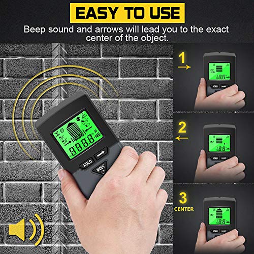 Stud Finder, Upgraded 6 in 1 Wall Scanner with 5 Scanning Modes & Digital Level to Scan Stud, Metal, AC Wire, Wood, LCD Display and Sound Warning for Easier Scanning (Grey) - Thumbnail 4