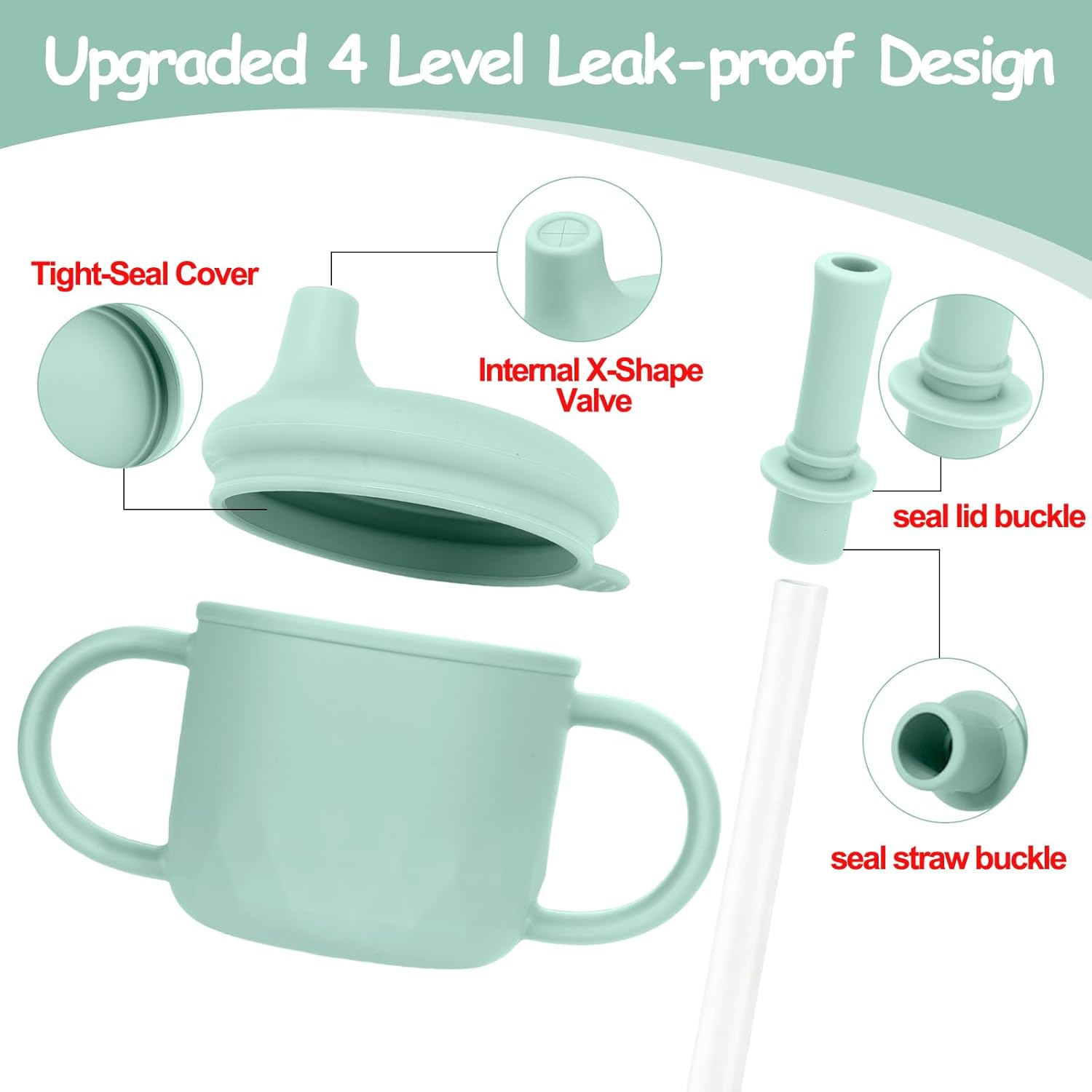 Mity rain 3-In-1 Stainless Steel Sippy Cup for 6+ Month Old, Baby Straw Cups for Toddlers 1-3 with Travel Lid, Silicone Straw, Replacement Straw & Cleaning Brush - 8oz Toddler Cups Spill Proof Set - Image 6