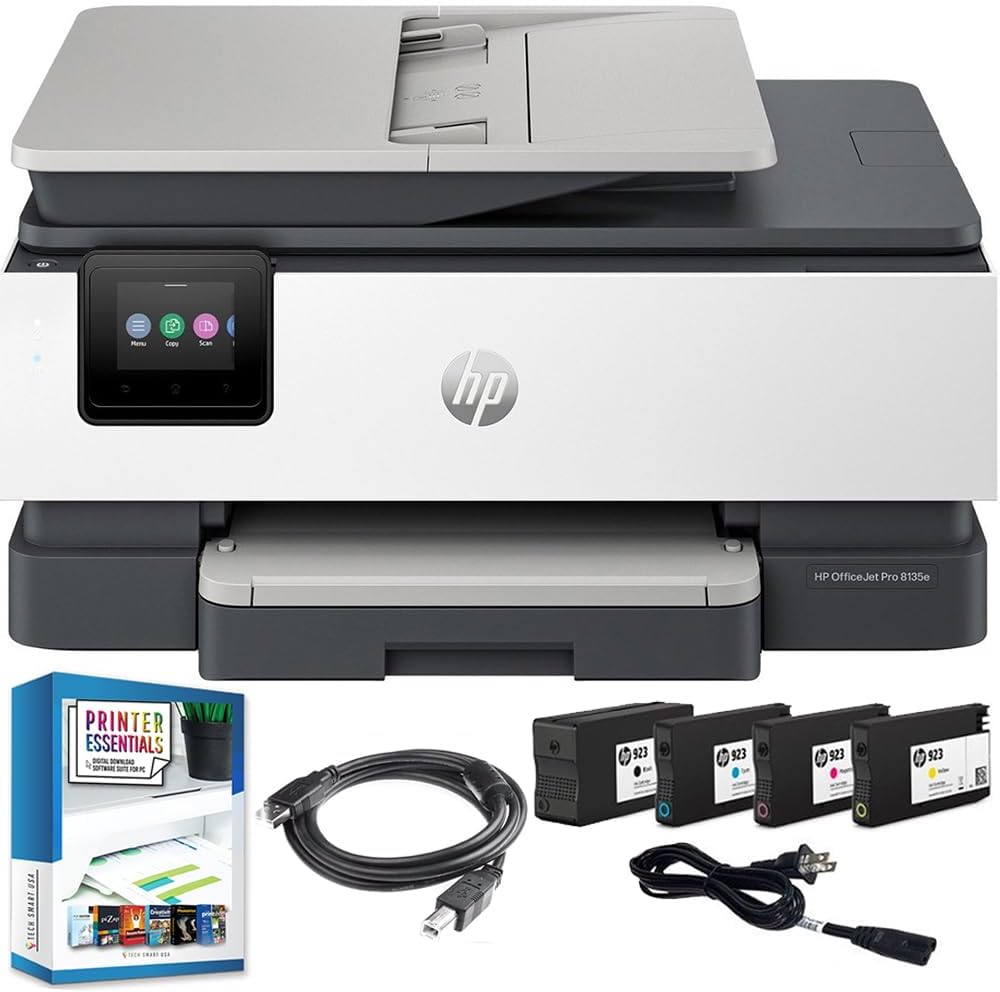 HP OfficeJet Pro 8135e Wireless All-in-One Inkjet Printer AiO Bundle with Tech Smart USA Printer Essentials Digital Download Card for PC + High-Speed 6FT USB 2.0 Printer Cable HP OfficeJet Pro 8135e Wireless All-in-One Inkjet Printer AiO Bundle with Tech Smart USA Printer Essentials Digital Download Card for PC + High-Speed 6FT USB 2.0 Printer Cable