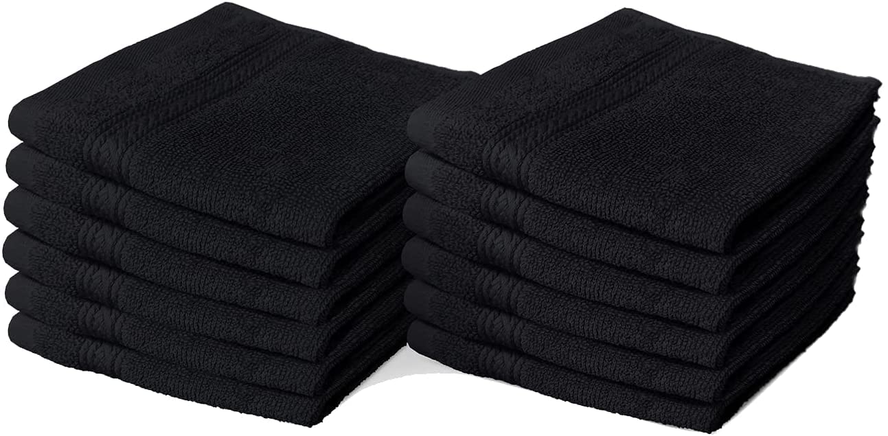 Textile Do 12 X Face Cloth Set 100% Egyptian Combed Cotton Flannel Face Towels 500-GSM Quick Dry And Highly Absorbent Washcloth for Hotel Spa Gym Makeup Remover 30 x 30 cm (Black, 12) — image 1